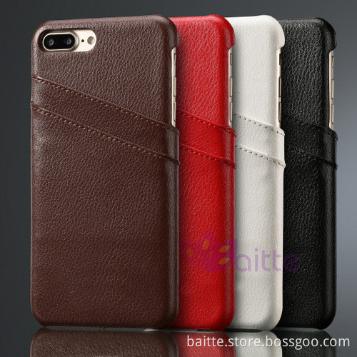 Card port on back hard case leather phone case for iPhone 7